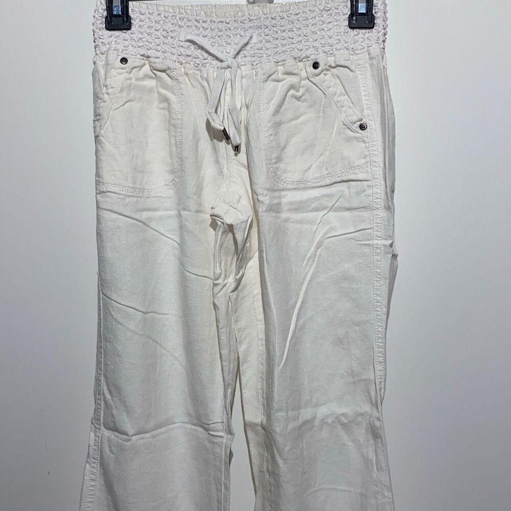 Rewash Brand Women's Cream Smocked Waist Linen Blend High Rise Pants Size XS